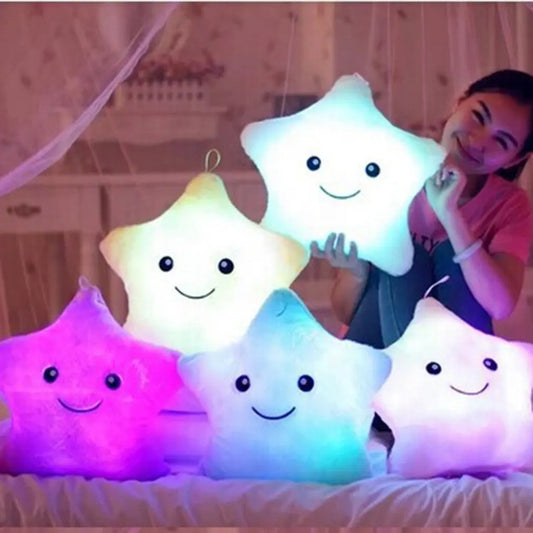 34CM Luminous Pillow Colorful Stars Cushion LED Light Cushion Plush Pillow Stuffed Luminous Plush Toy Birthday Gift for Kids